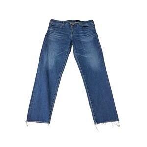 AG Adriano Goldschmied The Prima Crop Cigarette Jeans Blue Raw Hem 31X25